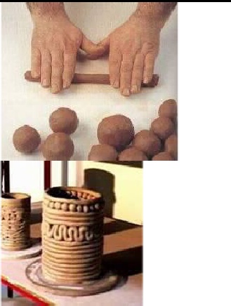 Cara pembentukan dengan tangan langsung seperti coil, lempengan atau pijat jari merupakan teknik pem